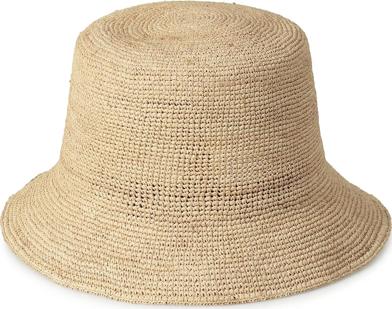 Natural Raffia Straw Bucket Hat for Women Sun Beach Handmade Raffia Woven Bucket Hat Foldable Sum... | Amazon (US)