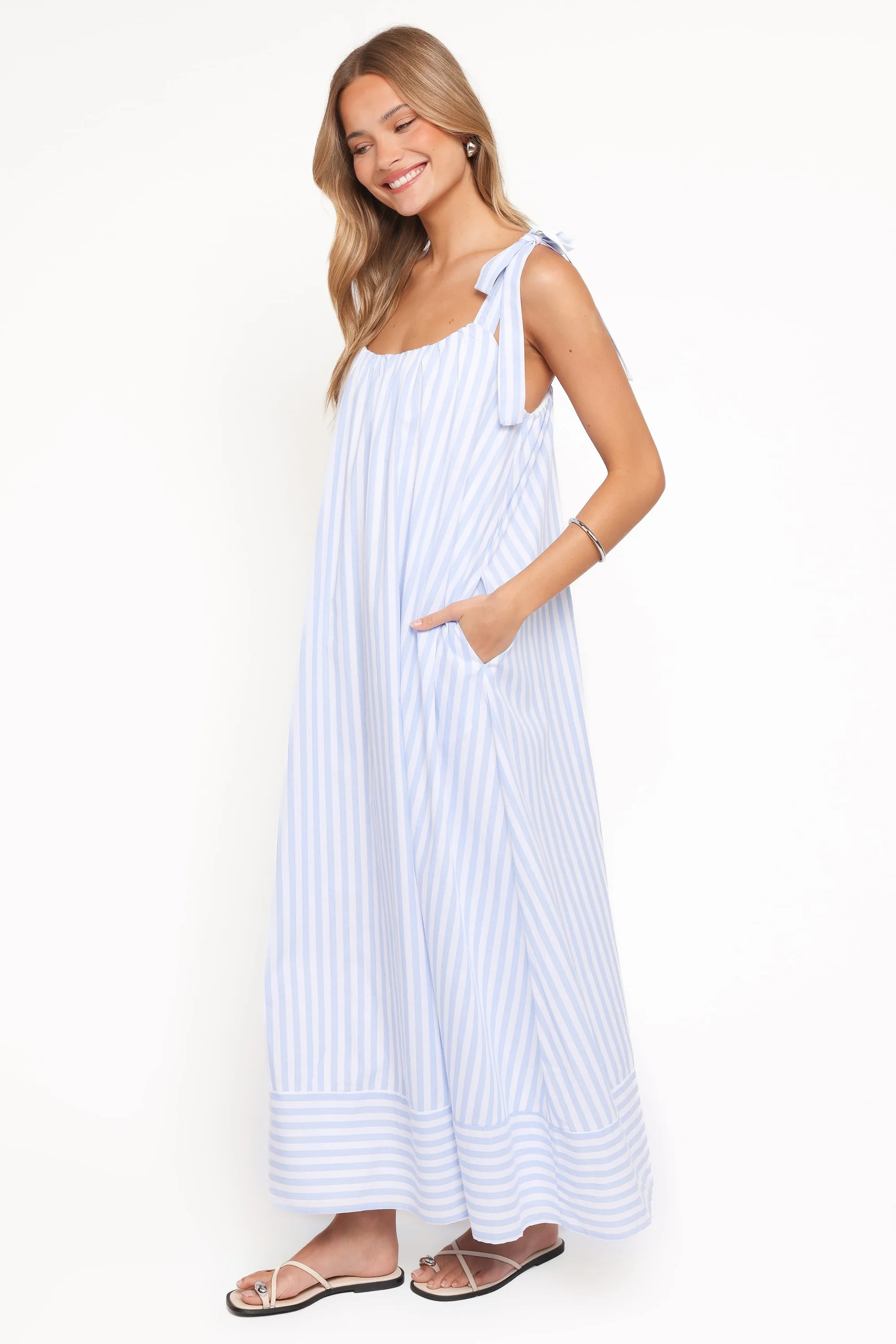 Amber Maxi Dress - Pale Blue Stripe | Petal & Pup (US)