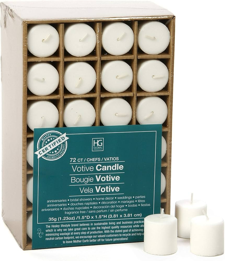 Hosley Unscented White Votive Candles, 72-Pack – Clean-Burning, Long-Lasting 10-12 Hour Burn ... | Amazon (US)
