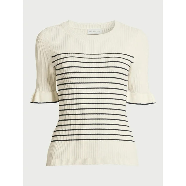 Free Assembly Women’s Short Sleeve Ruffle Trim Sweater, Midweight, Sizes XS-XXL | Walmart (US)
