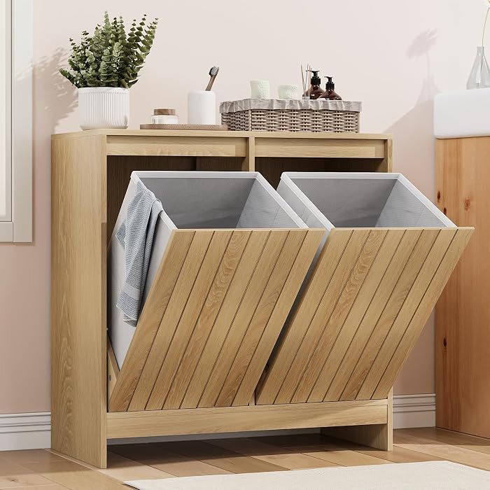 Smuxee Double Tilt Out Laundry Hamper Cabinet, Hidden Laundry Cabinet with Double Baskets, Natura... | Amazon (US)