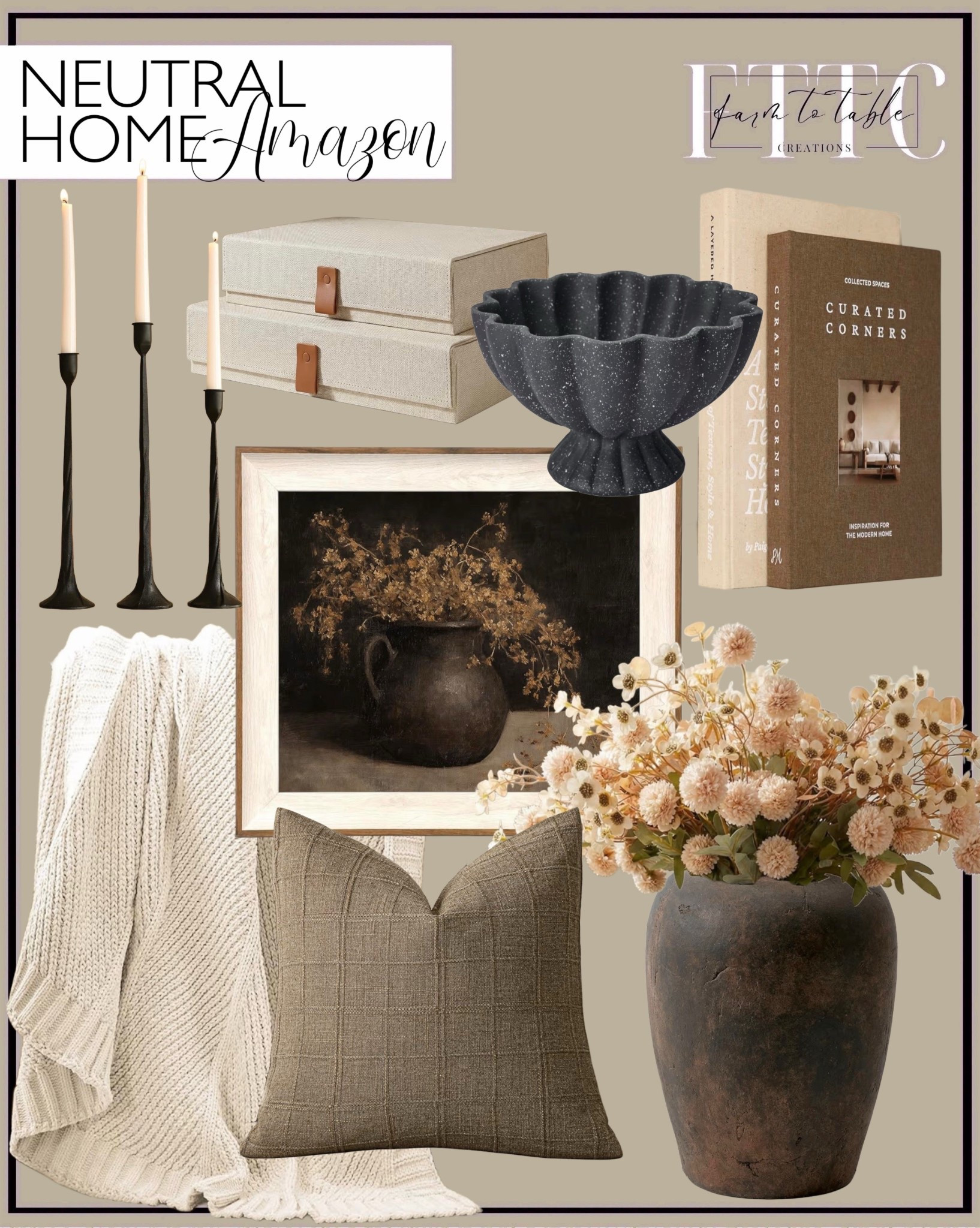 Neutral Home Amazon Finds Worth Saving

Follow @farmtotablecreations on Instagram for daily home inspiration 🤍

This neutral home edit is all about cozy layers and timeless texture. The chunky knit throw adds instant warmth, the stone-look vase with soft florals brings that collected, lived-in feel, and the neutral pillow is one of those pieces that works beautifully on a sofa, chair, or bed. I also love how decorative boxes, simple taper holders, and coffee table books can instantly elevate a space while keeping everything calm, layered, and effortless. These are versatile Amazon finds that blend seamlessly into a modern neutral home year-round.

#neutralhome #amazonhome #homedecor #throwpillows #cozyhome #livingroomdecor #decorativeaccents #tabletopdecor #modernorganic

#LTKSaleAlert #LTKHome