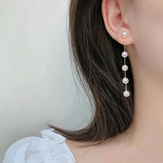 Two Styles in One, Freshwater Pearl Drop Threader Earring,Long Pearl Earring,Dangle Earring , Lon... | Etsy (US)