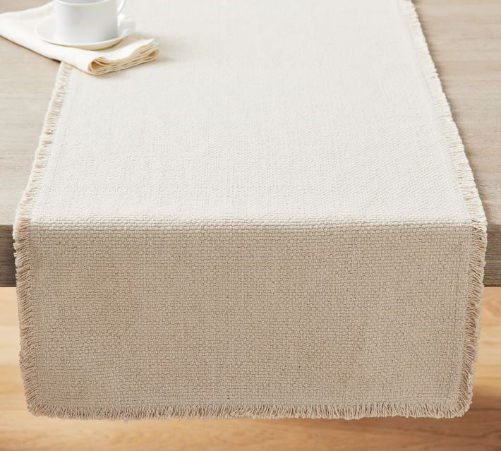 Mason Cotton Fringe Table Runner - Soft Gray | Pottery Barn (US)