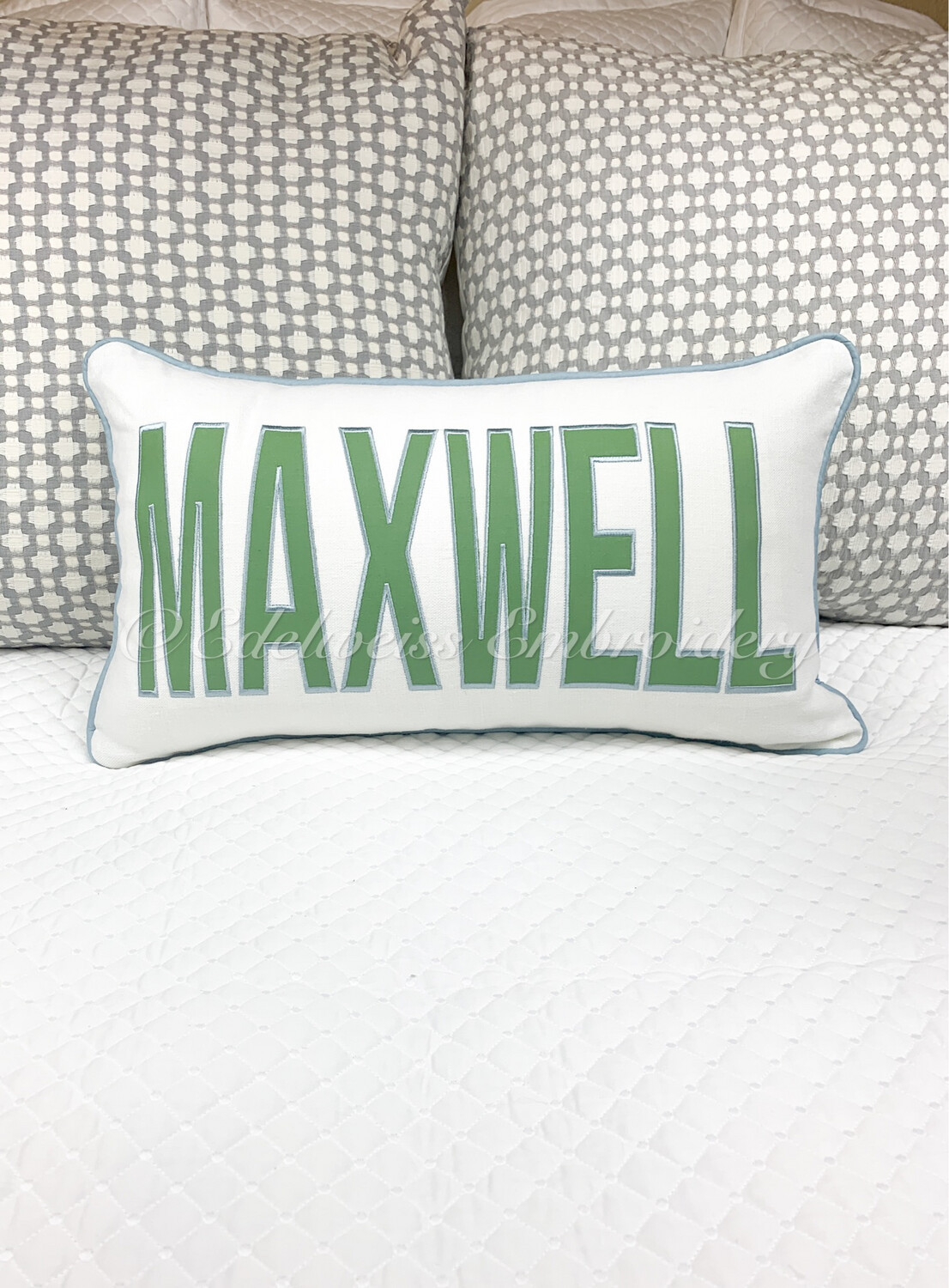 Name Appliqué Lumbar Pillow Sham | Edelweiss Embroidery