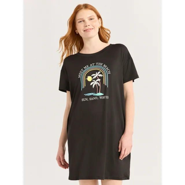 Joyspun Women's Sleepshirt with Short Sleeves, Sizes S/M to 2X/3X | Walmart (US)