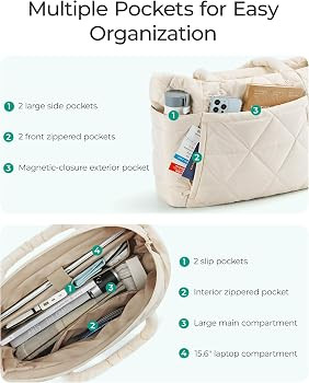 BAGSMART Tote Bag for Women, Puffer Tote Bag for Work Large Shoulder Bag | Amazon (US)