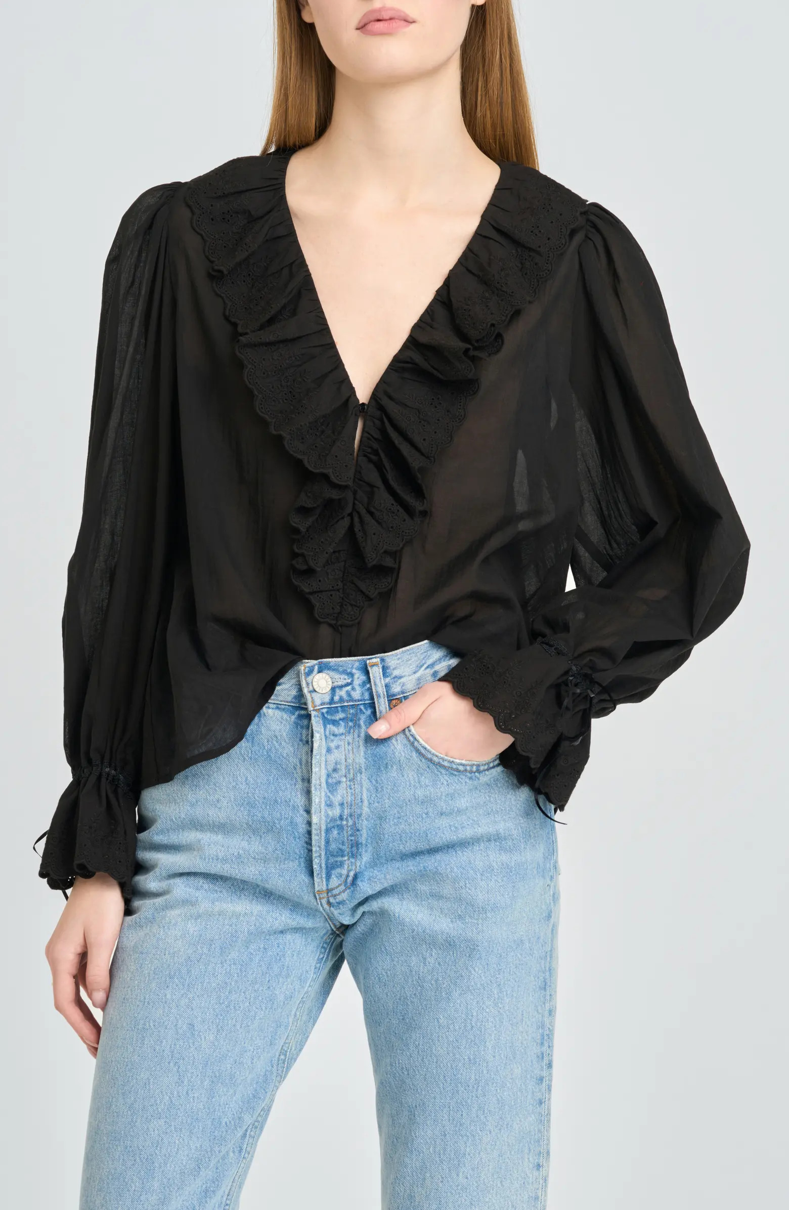 Helena Eyelet Ruffle Cotton Lawn Top | Nordstrom