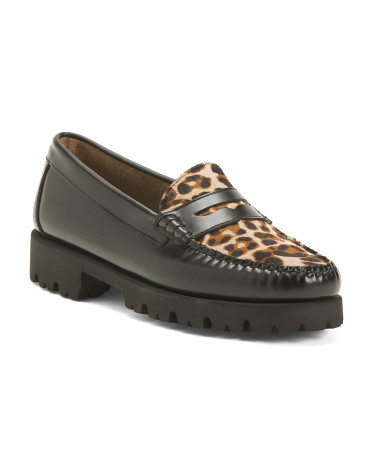Leather And Haircalf Whitney Lug Leopard Loafers for Women | Marshalls