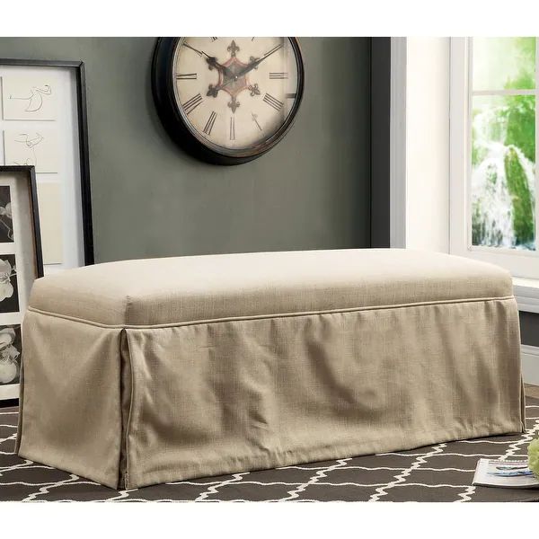 Furniture of America Cols Farmhouse Linen Fabric Accent Bench - Brown | Bed Bath & Beyond
