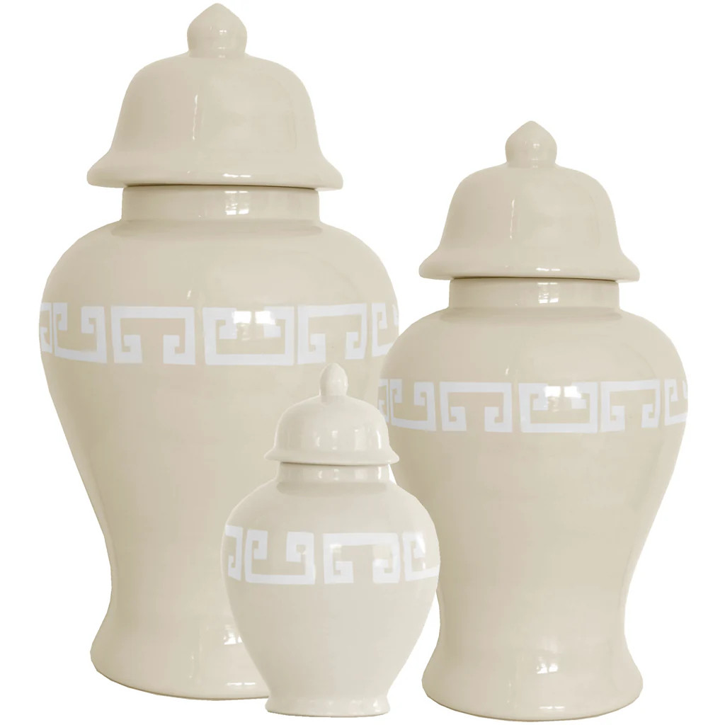 Beige Greek Key Ginger Jars | Lo Home by Lauren Haskell Designs