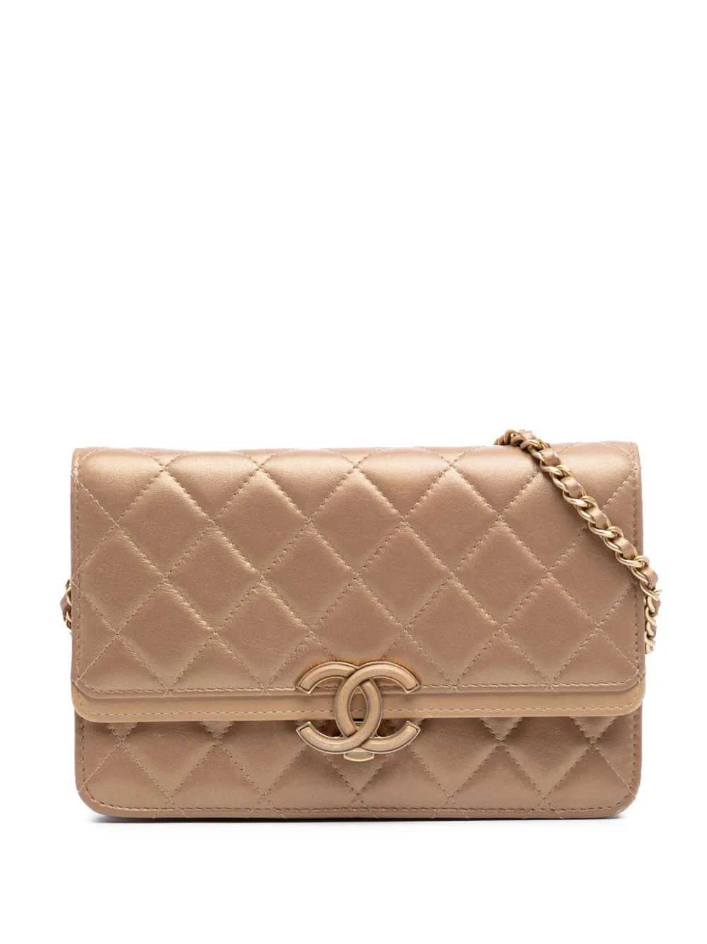 CHANEL Pre-Owned 2019 Quilted Metallic Lambskin CC Chic Wallet on Chain crossbody bag - Brown | Farfetch Global