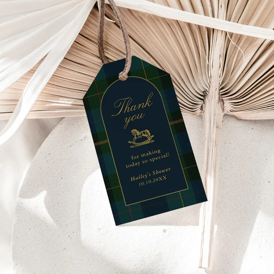 Classic Dark Green Plaid Thank You Favor Tags | Zazzle | Zazzle