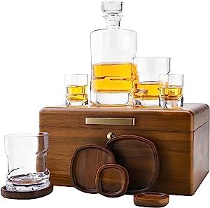 Whiskey Decanter Set with Acacia Wood Storage Box, Whiskey Glasses, Shot Glasses, and Wooden Drin... | Amazon (US)