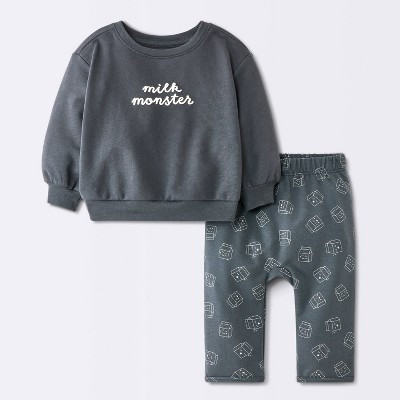 Baby Milk Monster Sweatshirt and Jogger Pants Set - Cloud Island™ Charcoal Gray 6-9M | Target