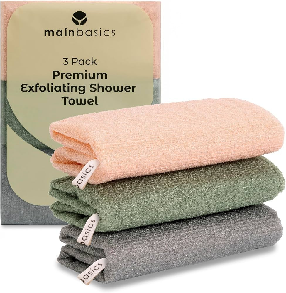 MainBasics Exfoliating Shower Towel - Japanese Nylon Bath Towel and Body Washcloth, Quick-Dry, Du... | Amazon (US)