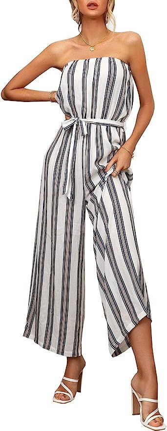 Miessial Women's Sexy Romper Off Shoulder Jumpsuit Casual Strapless Wide Leg Pants Jumpsuit | Amazon (US)