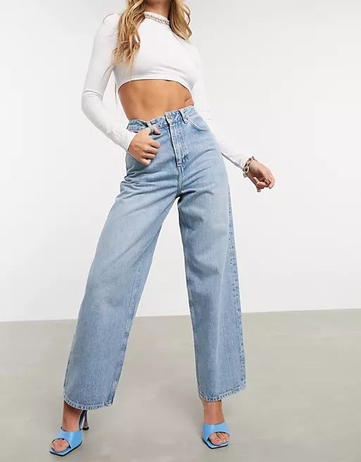 ASOS DESIGN High rise 'Relaxed' dad jeans in midwash | ASOS (Global)