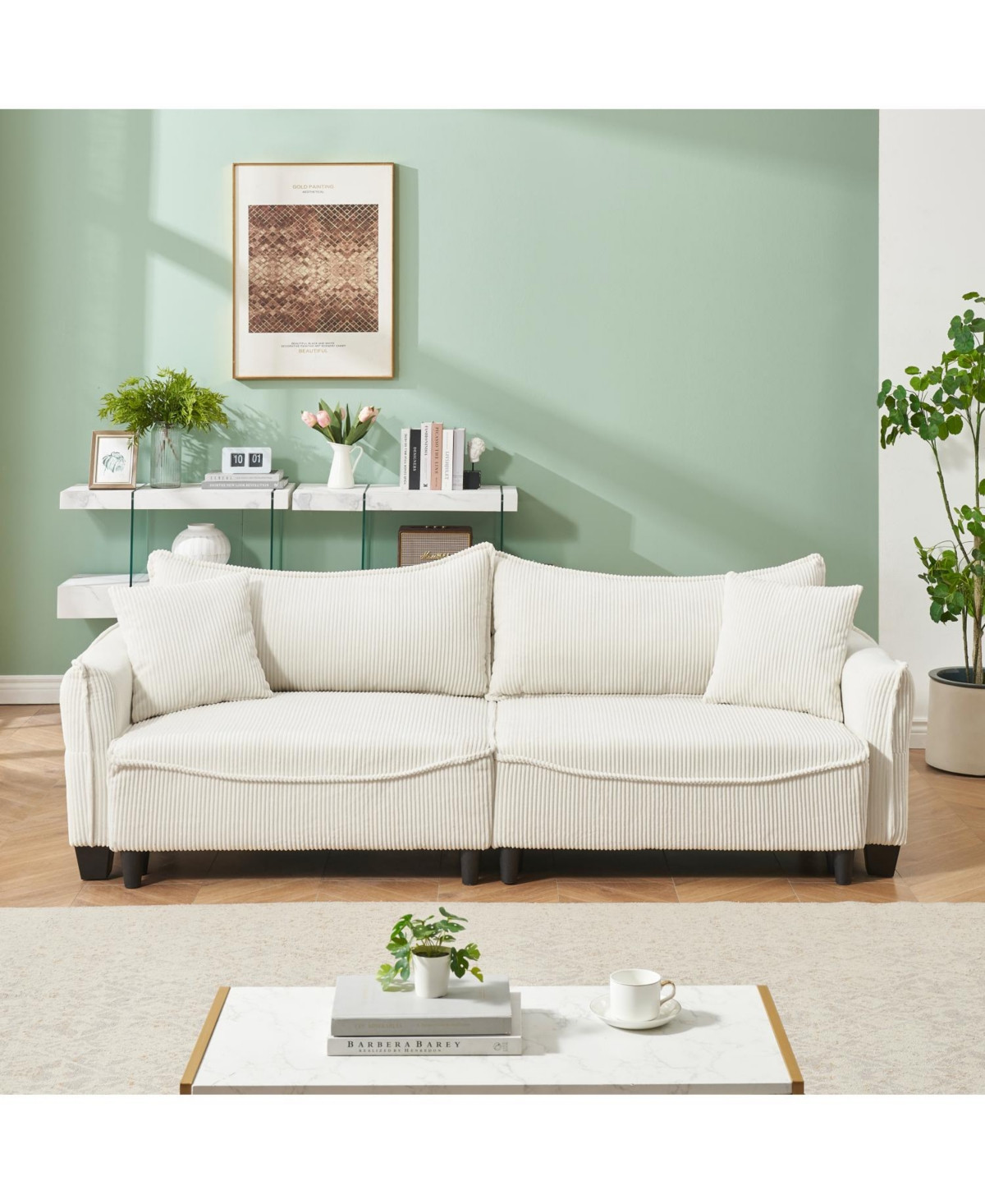 Streamdale Furniture Beige Corduroy Sofa Bed with Pillows for Living Room - Beige | Macy's