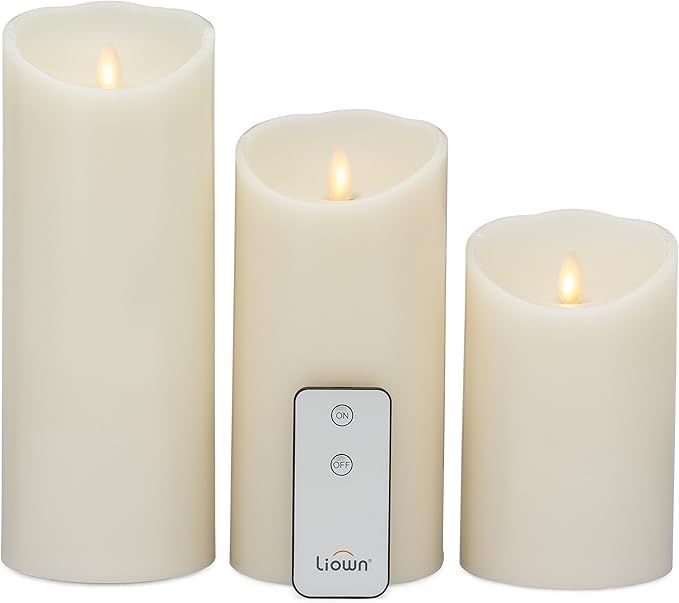 Raz Imports Moving Flame Ivory Pillar Candles with Remote, Set of 3 - 2D - Flameless Lighting Acc... | Amazon (US)