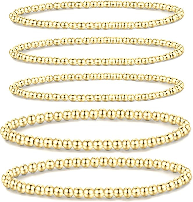 5PCS 14K Gold Plated Bracelets Set for Women Men Adjustable Hypoallergenic Stackable Stretch Brac... | Amazon (US)