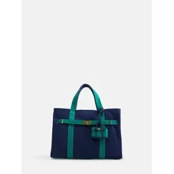 Free Assembly Women's Canvas Tote Handbag with Tote Charm, Natural/Navy | Walmart (US)