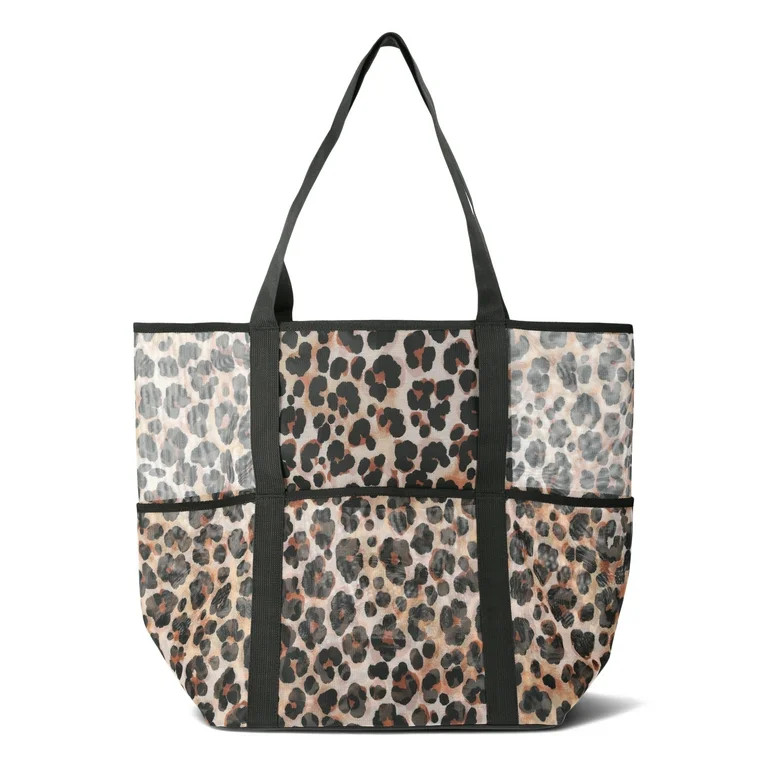 No Boundaries Mesh Beach Tote Bag, Women's, Leopard | Walmart (US)