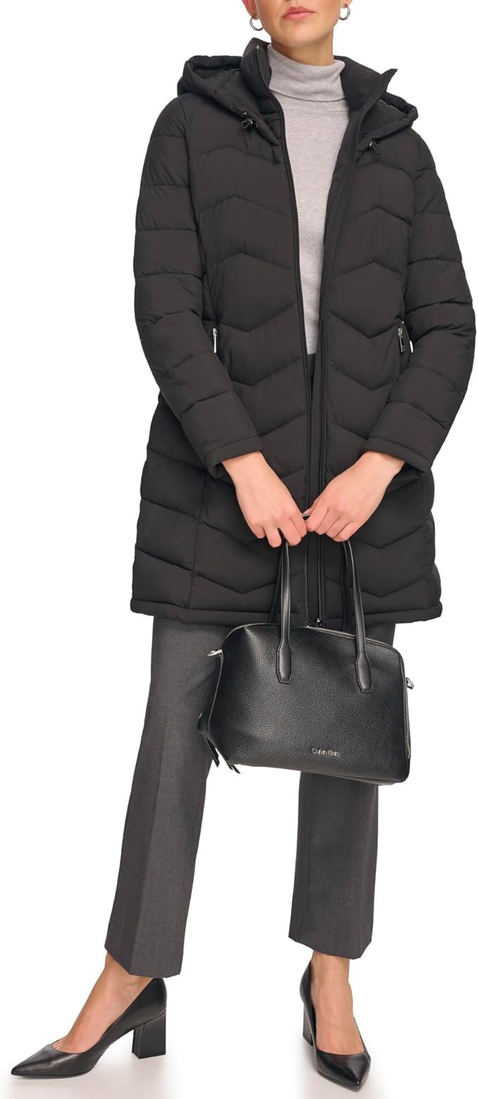 Calvin Klein Women's Long Chevron Puffer Jacket | Amazon (US)