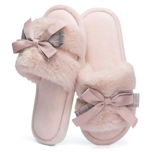 Cute Bow Slippers for Women with Memory Foam Open Toe Fuzzy House Slippers indoor outdoor Anti-Sk... | Amazon (US)