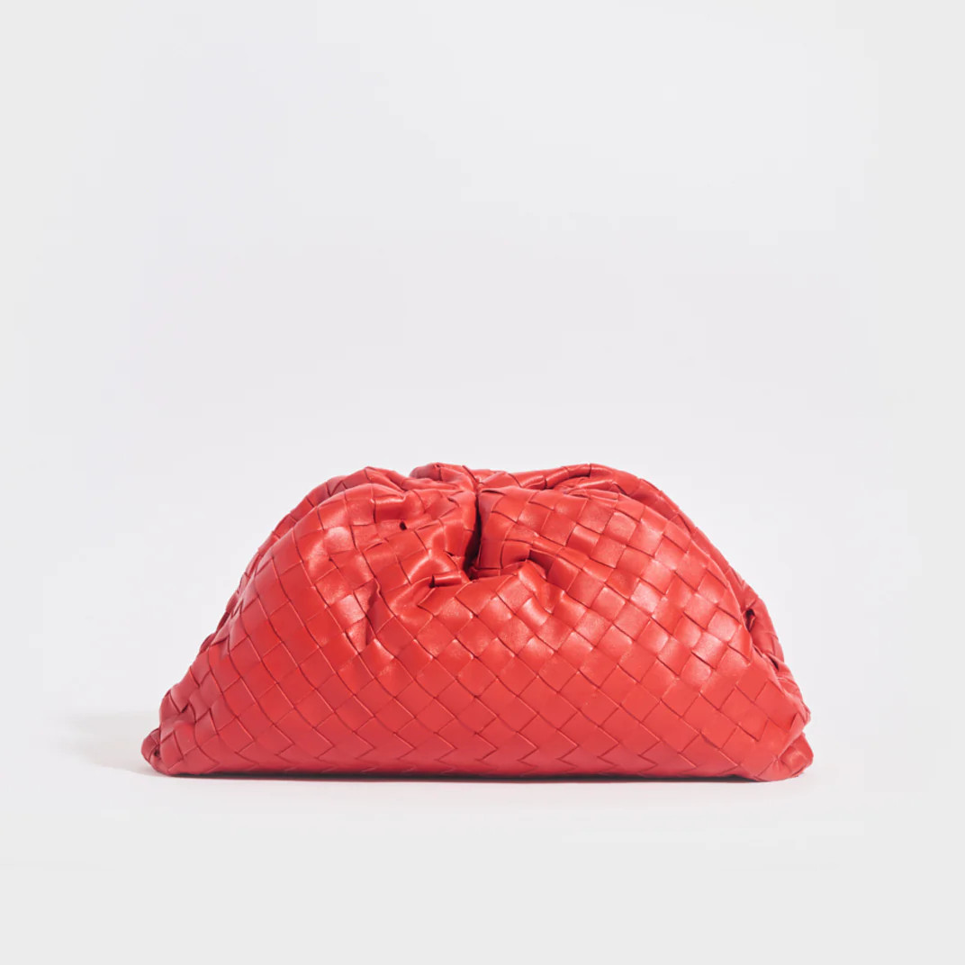 BOTTEGA VENETA The Pouch Intrecciato Leather Clutch in Red | COCOON