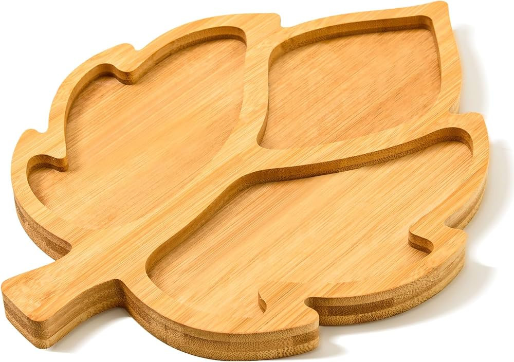 AWIZOM Leaf Wooden Serving Platter Thanksgiving Bamboo Serving Tray Wooden Snack Cheese Charcuter... | Amazon (US)