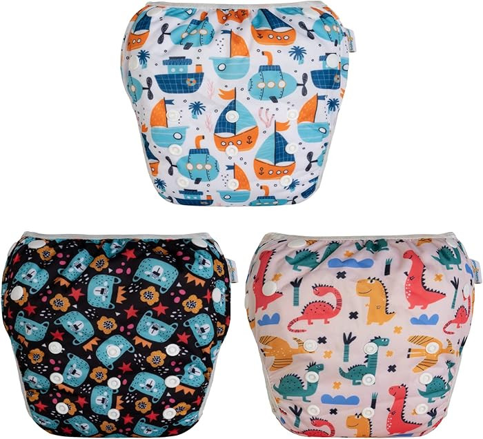 Babygoal Baby Swim Diapers 3 Pack for 0-8 Months Infant Girls and Boys, Reusable Adjustable Washa... | Amazon (US)