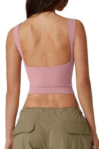 QINSEN Women's Sexy Open Back Sleeveless Crop Tank High Neck Slim Fit Cropped Tee Shirt Y2k Tops | Amazon (US)