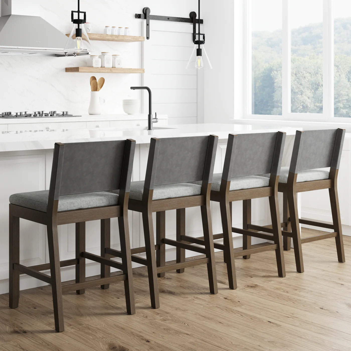 Wood Counter Height Bar Stools Dark Brown Ivory (Set of 4) | Nathan James