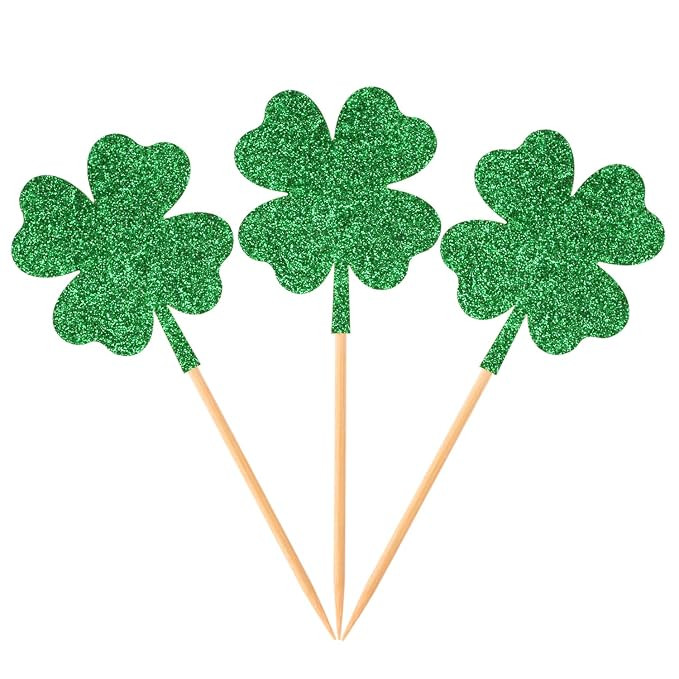 Donoter 36 Pcs Four Leaf Clover Cupcake Toppers Glitter Green Shamrock Food Picks for St.Patrick'... | Amazon (US)
