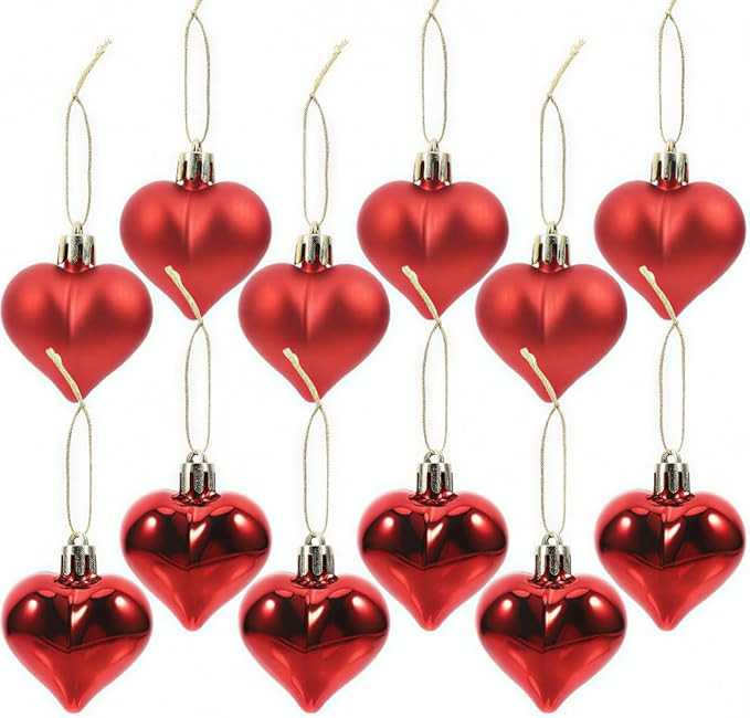 24pcs Heart Shaped Christmas Ornaments, Heart Ornaments for Christmas Decor, Valentine's Day Home... | Amazon (US)