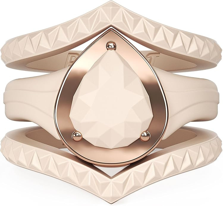 Rinfit Silicone Rings Women - Rubber Wedding Bands Stackable Ring Enhancer- Metal Framed Pear Bri... | Amazon (US)
