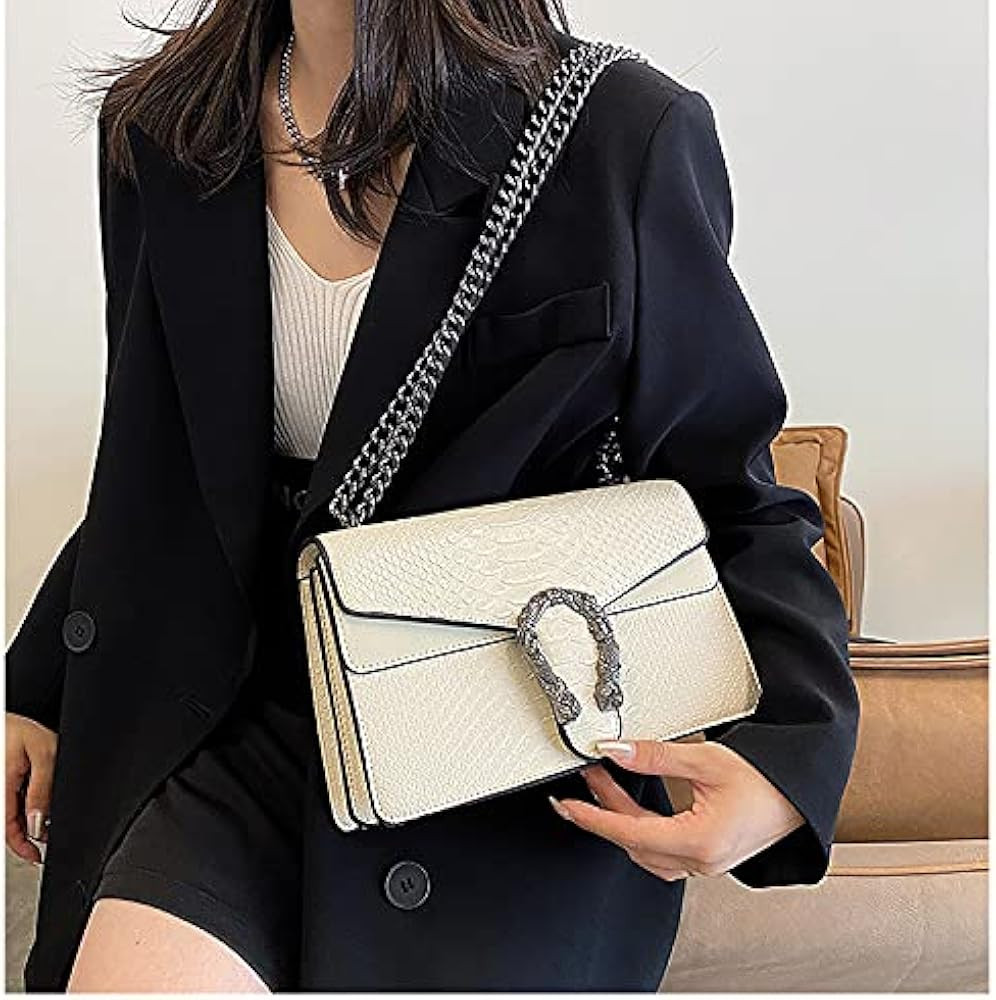 Crossbody Shoulder Evening Bag for Women - Snake Printed Leather Messenger Bag Chain Strap Clutch Sm | Amazon (US)