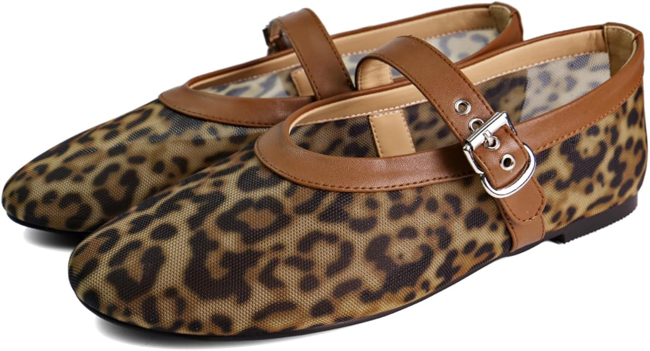 Mesh Ballet Flats for Women Round Toe Buckle Strap Wide Width Mesh Flats Casual Ballerina Shoes | Amazon (US)