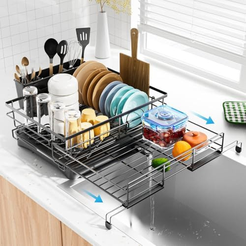 Dish Drying Rack - Expandable Rack, Large Capacity Dish Drainer for Kitchen Counter, Rust-Proof w... | Amazon (US)