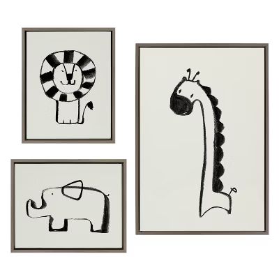 Kate & Laurel All Things Decor (Set of 3) Sylvie 390 Giraffe 409 Lion and 400 Elephant BW Framed ... | Target