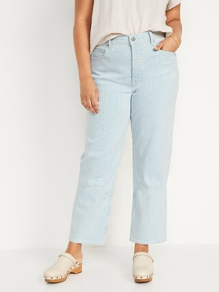 Extra High-Waisted Button-Fly Sky-Hi Straight Striped Jeans for Women | Old Navy (US)