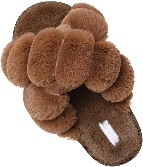 JIASUQI Cross Open Toe Fuzzy Fluffy House Slippers for Women Cozy Memory Foam Plush Criss Cross F... | Amazon (US)