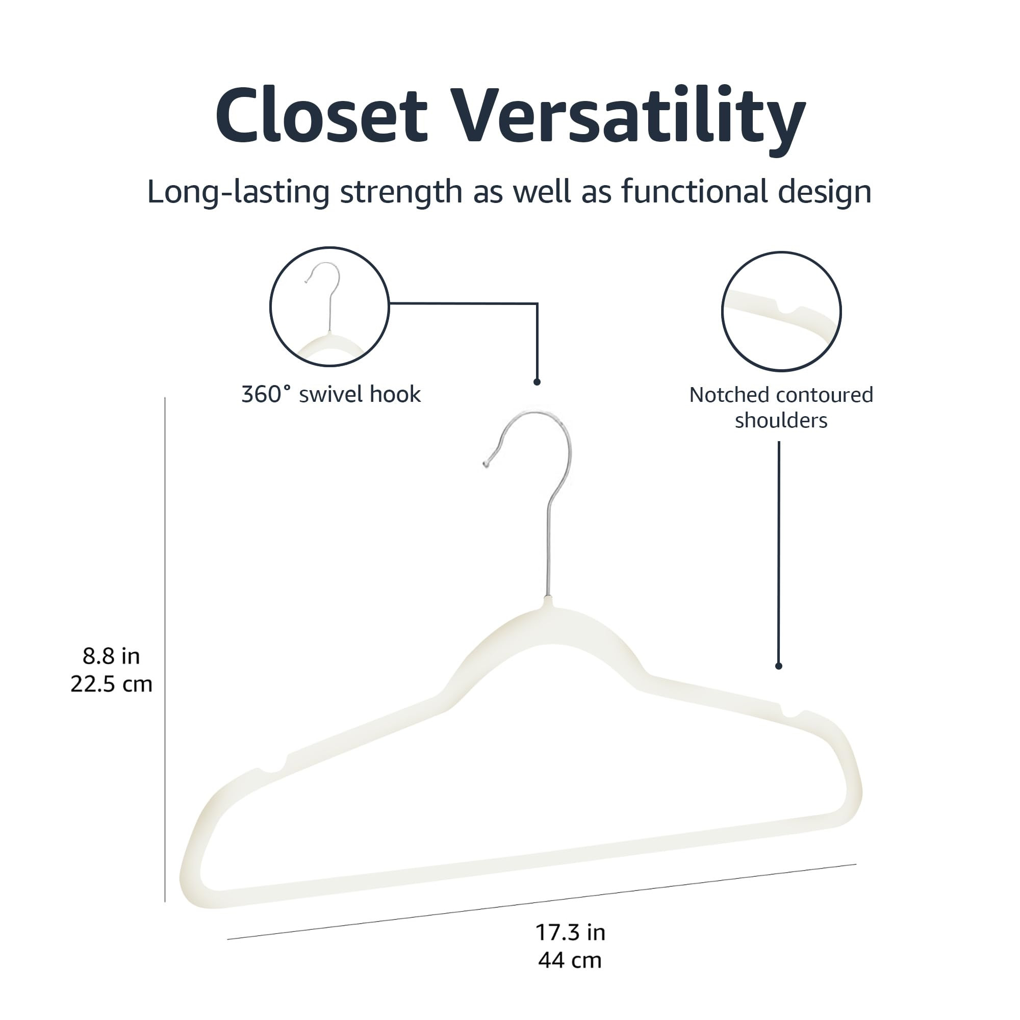 Amazon Basics Slim, Velvet, Non-Slip Sturdy Clothes Hangers, 50-Pack, Ivory/Silver | Amazon (US)