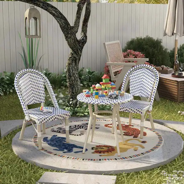Furniture of America Aluminum 3-piece Kid's Patio Outdoor Table and Chair Set - Navy | Bed Bath & Beyond