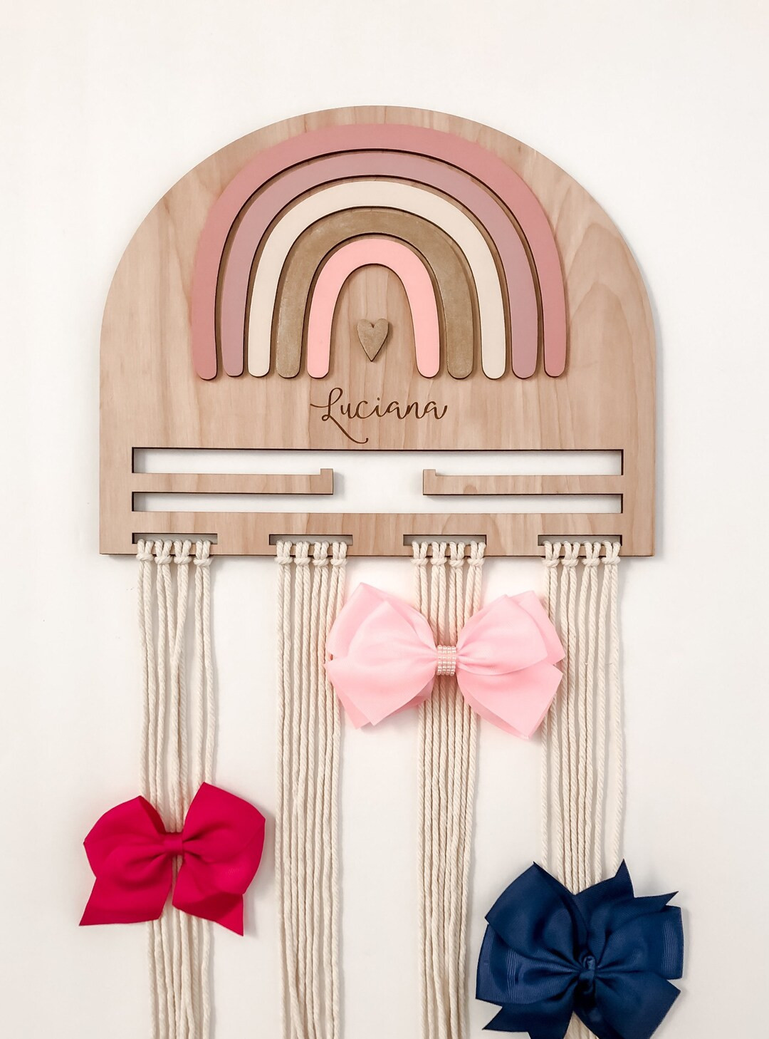 Personalized Rainbow Bow Headband Clip Holder | Gift for Girl Birthday | Pink Gold Neutral Bow He... | Etsy (US)