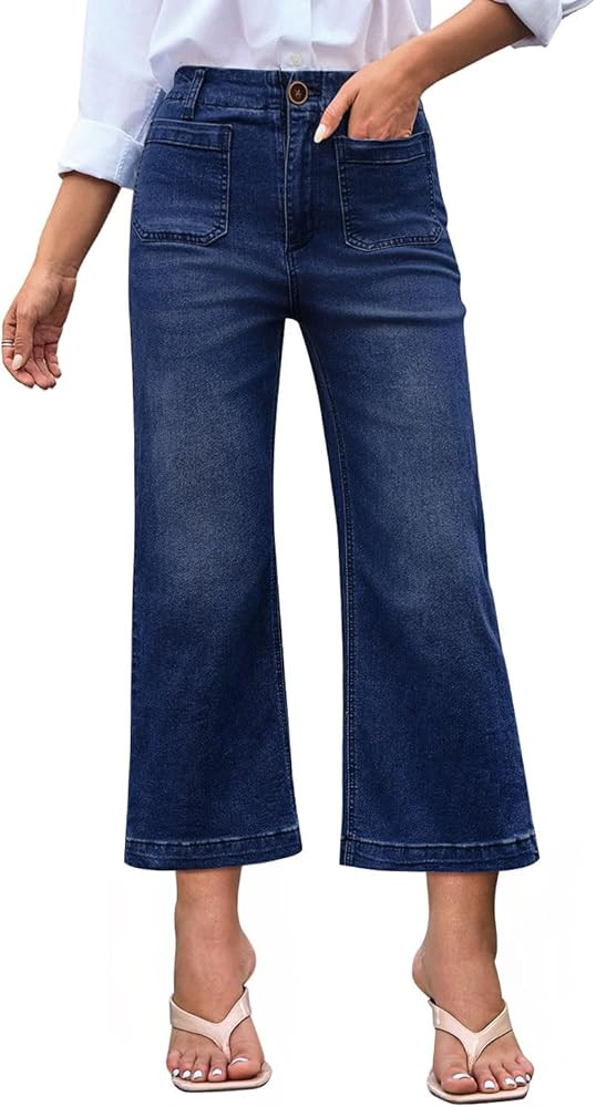 Wide Leg Jeans for Women High Waist Baggy Stretchy Flared Jeans Trendy Cropped Denim Jeans Pants ... | Amazon (US)