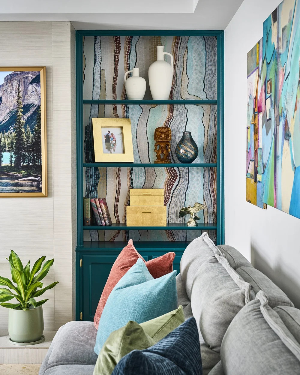 Shop This Room ✨ | Birds of Paradise Living Room
This living room is a study in layered color and thoughtful balance. Soft neutrals create a calm foundation, while teal built-ins, patterned surfaces, and sculptural decor add personality and depth.

Every piece was chosen to feel intentional but relaxed — a space designed to feel lived-in, collected, and full of life.

✨ Shop the living room pieces above to recreate this look in your own home.

#ShopThisRoom #LivingRoomDesign #ColorfulInteriors #LayeredInteriors #InteriorStyling #LTKHome #ShopTheLook #BlessedLittleBungalow #BLBStyle #LivingRoomInspo 

 #LTKHome