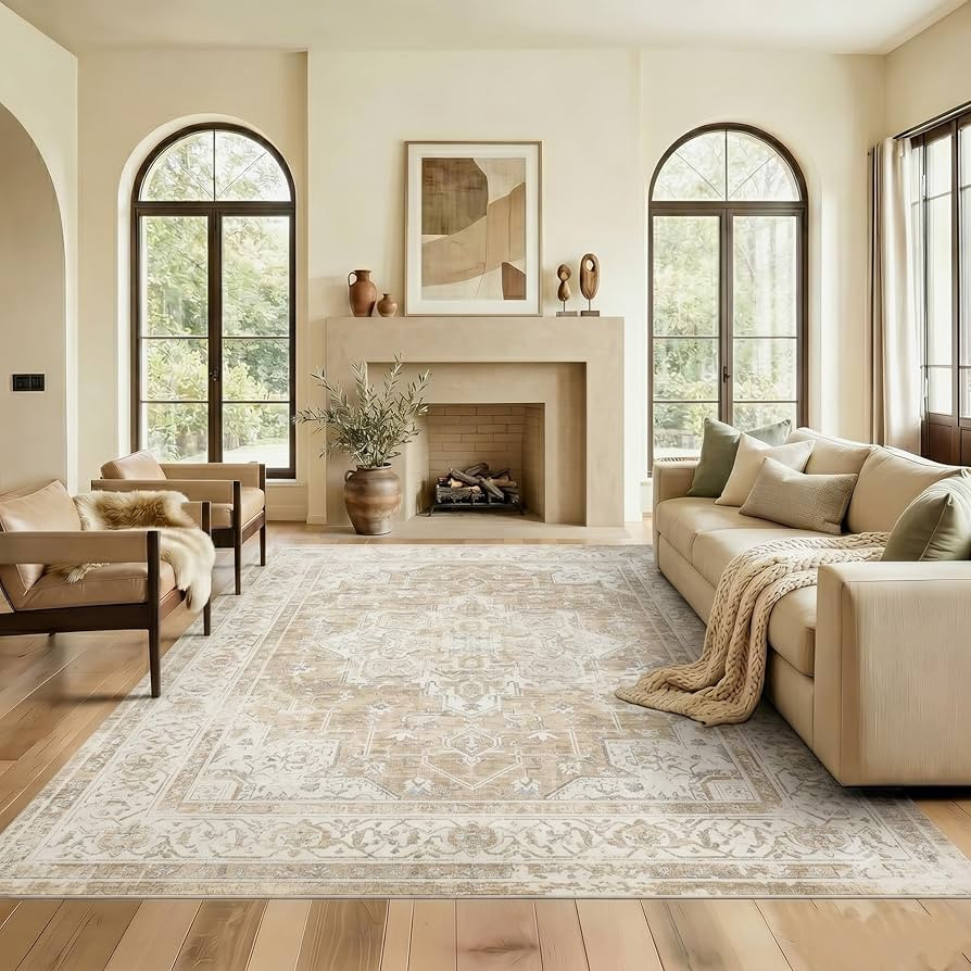 10x12 Area Rug for Living Room-Vintage Farmhouse Boho Floral Neutral Washable Stain Resistant Ind... | Amazon (US)