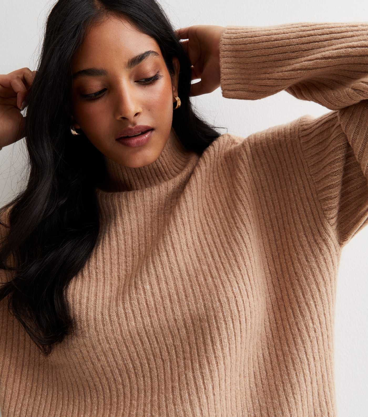 Camel Ribbed Knit High Neck Jumper | New Look | New Look (UK)